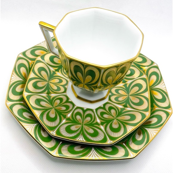 Vintage AK Kaiser West Germany Green Tea Cup & Saucer, Dessert Plate - 3 pc set - Picture 2 of 7